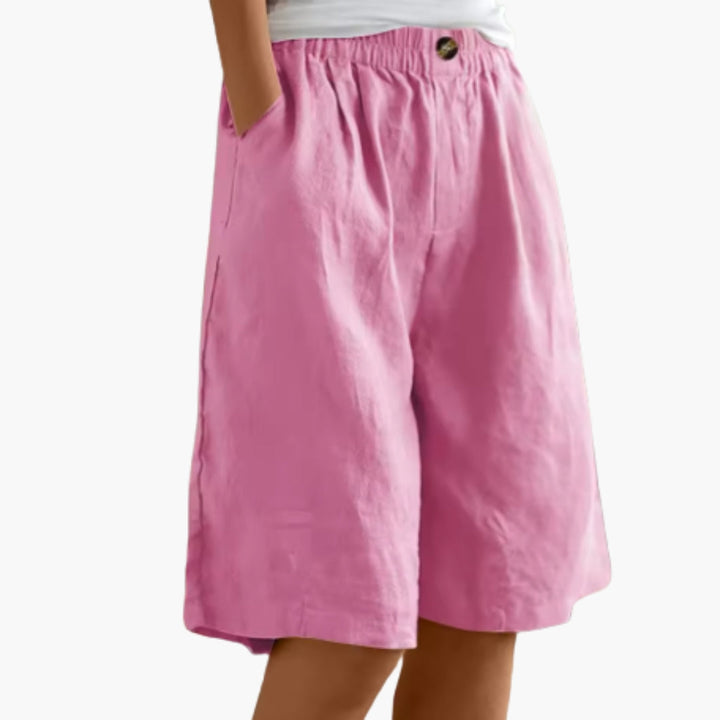 Women's Mid-Thigh Elastic Waist Shorts with Pockets for Summer Casual Style 4