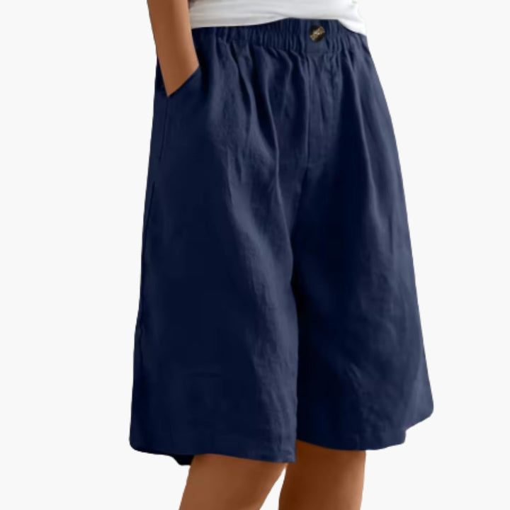 Women's Mid-Thigh Elastic Waist Shorts with Pockets for Summer Casual Style 5