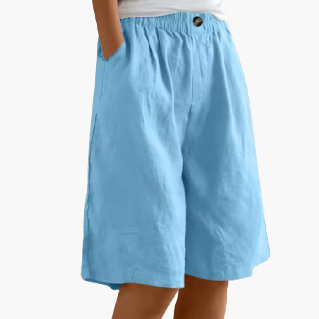 Women's Mid-Thigh Elastic Waist Shorts with Pockets for Summer Casual Style 6