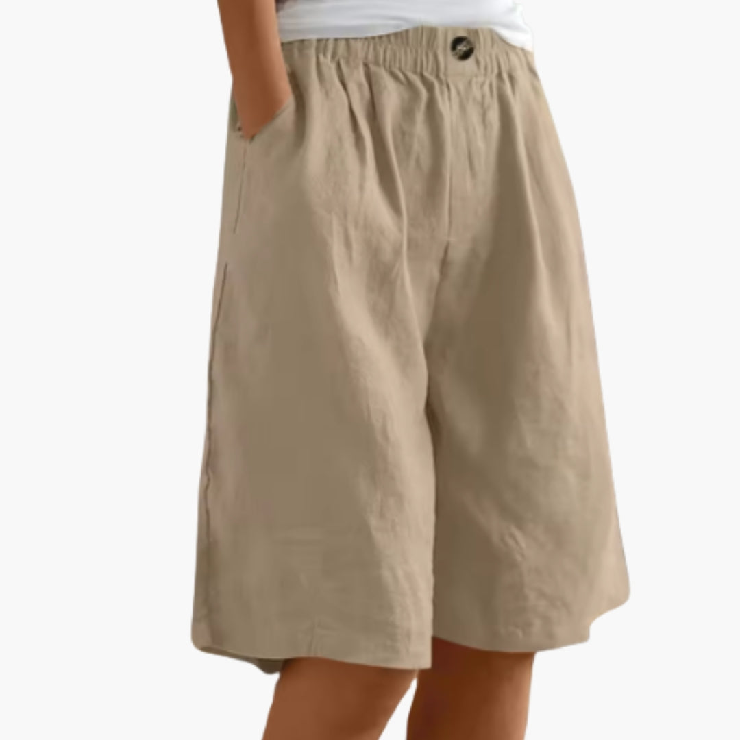 Women's Mid-Thigh Elastic Waist Shorts with Pockets for Summer Casual Style 7