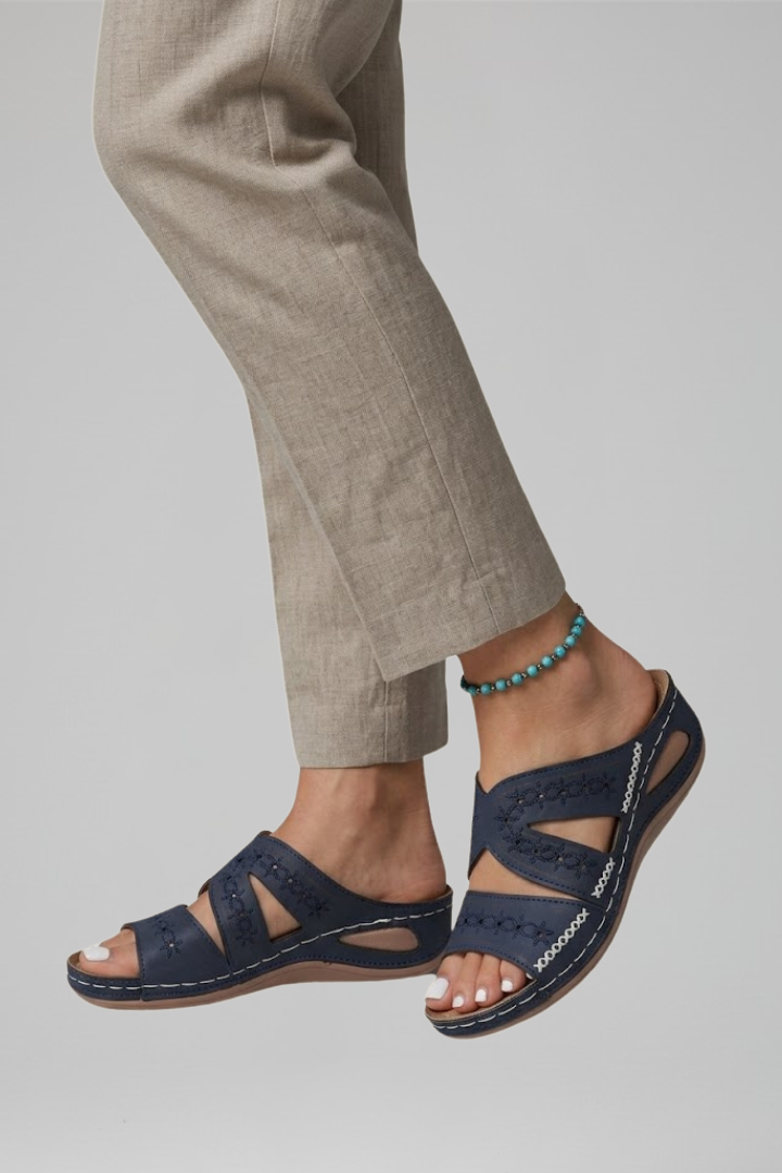 Women's Orthopedic Slip-On Sandals with Arch Support and Cutout Straps for Comfort 4
