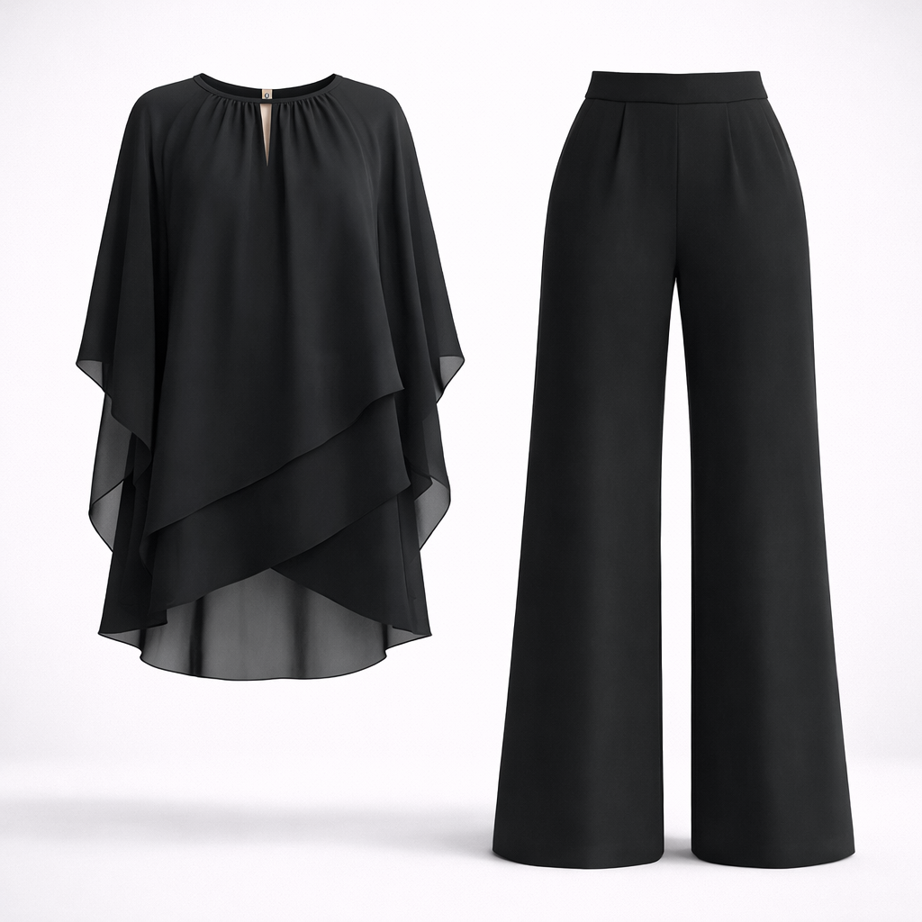 Women's Outfit - Elegant Layered Two-Piece Set with Relaxed Fit for Formal Events and Special Occasions 0