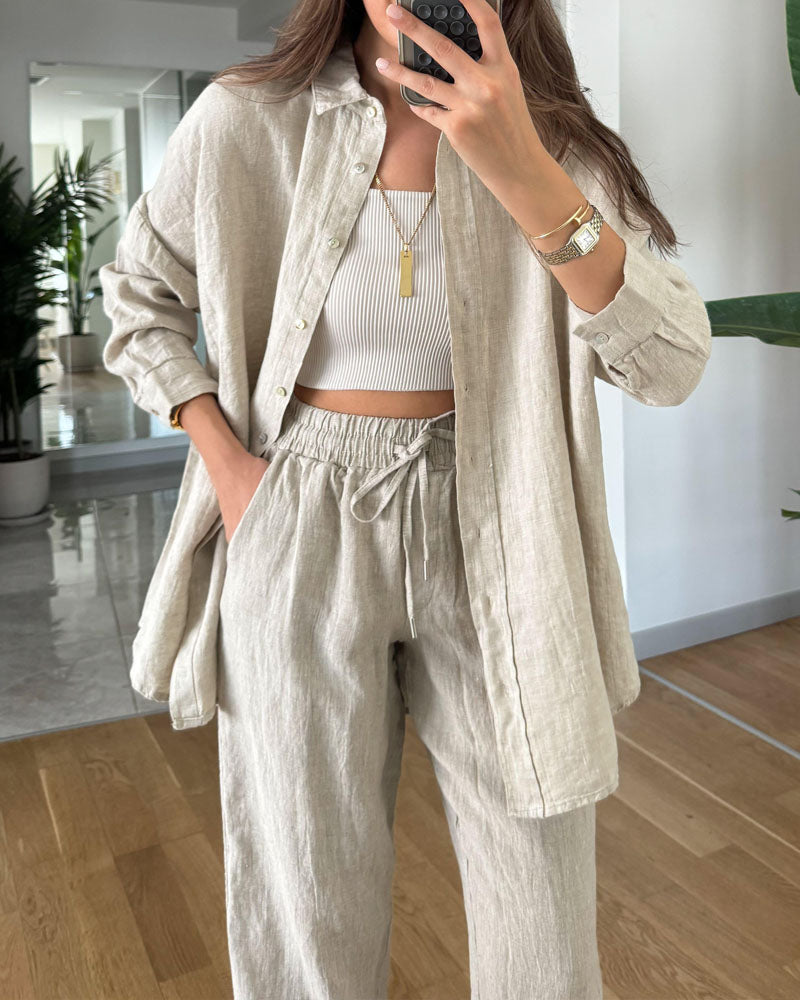 Women's Outfit - Relaxed Fit Blouse and Pants Set for Casual Outings and Stylish Comfort 1