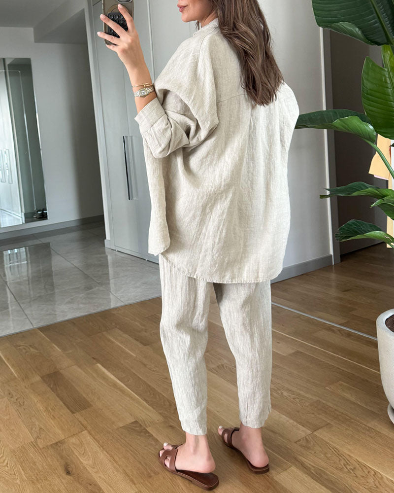 Women's Outfit - Relaxed Fit Blouse and Pants Set for Casual Outings and Stylish Comfort 3