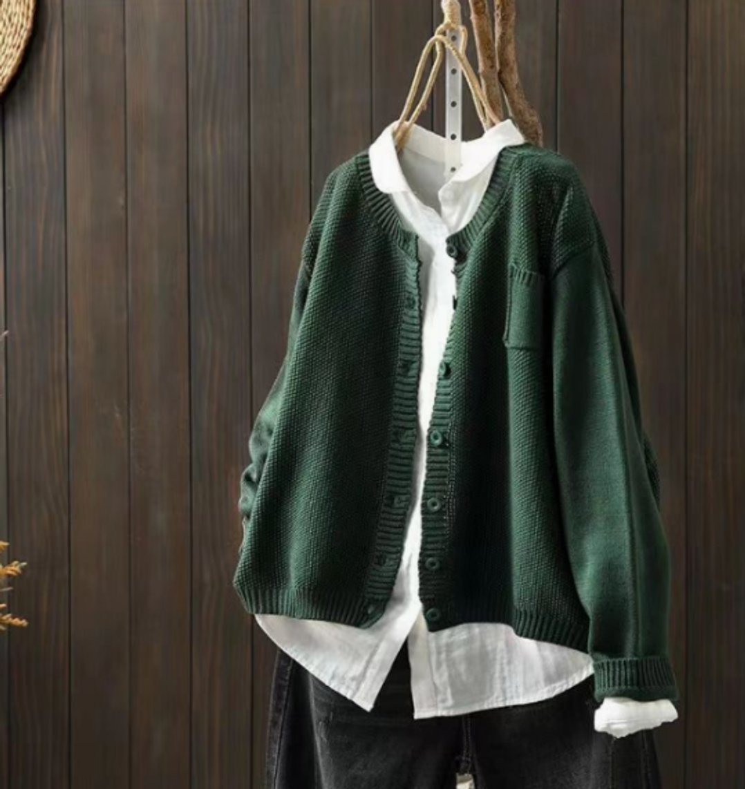 Women's Oversize Knitted Cardigan with Button Placket and Chest Pocket 2