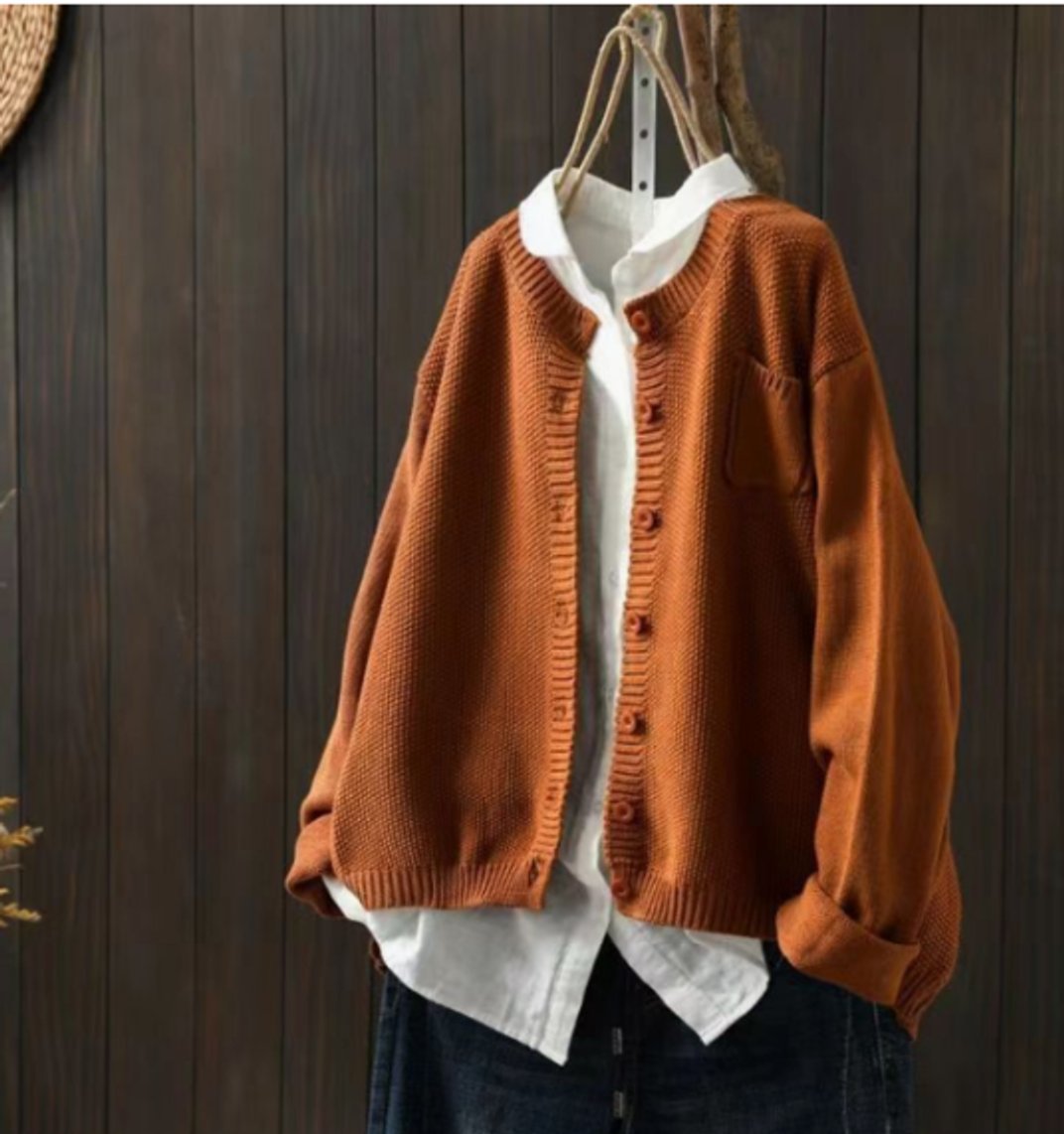 Women's Oversize Knitted Cardigan with Button Placket and Chest Pocket 3