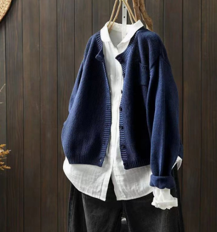 Women's Oversize Knitted Cardigan with Button Placket and Chest Pocket 5