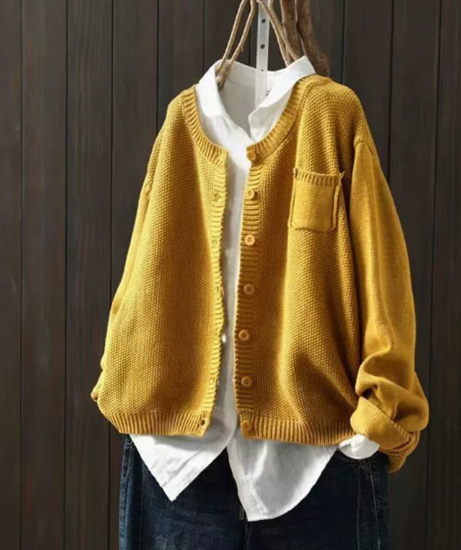 Women's Oversize Knitted Cardigan with Button Placket and Chest Pocket 6