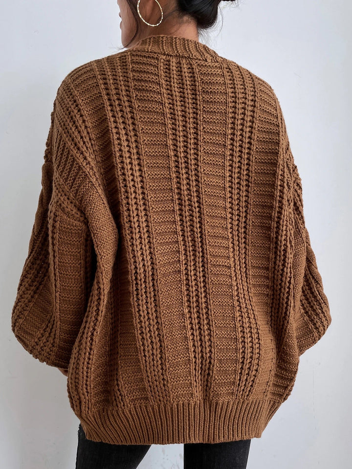 Women's Oversized Black Cardigan - Cozy Cable Knit Layering Sweater for Effortless Style 1