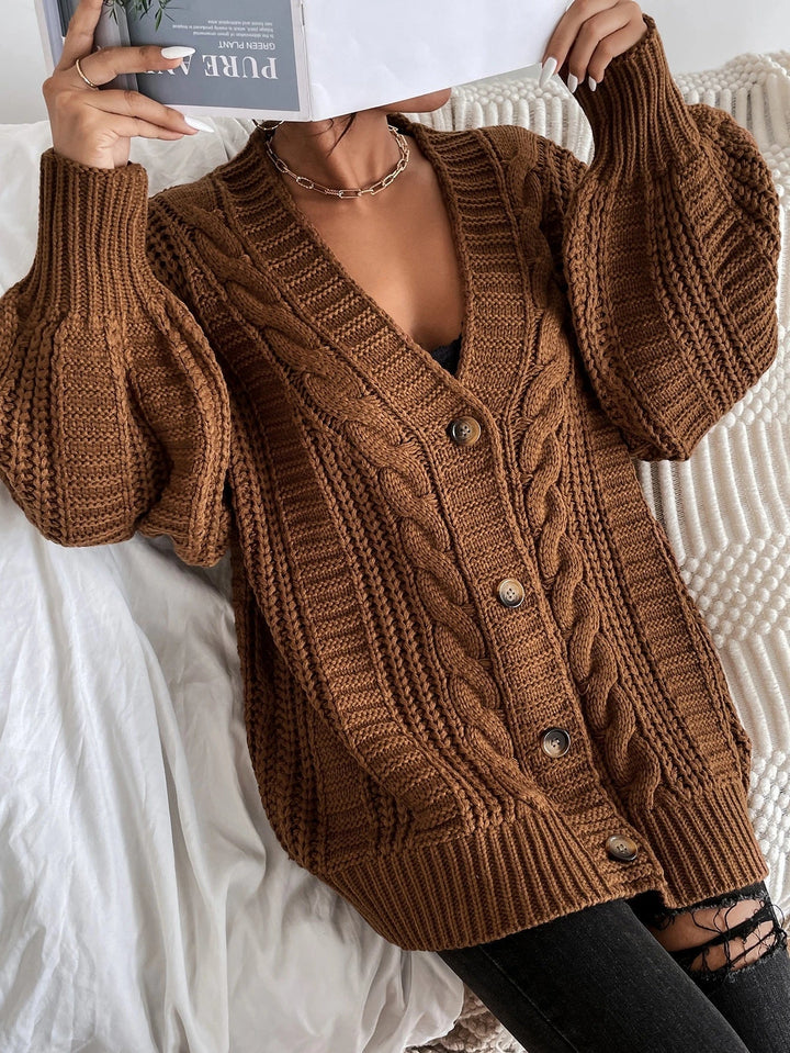 Women's Oversized Black Cardigan - Cozy Cable Knit Layering Sweater for Effortless Style 2