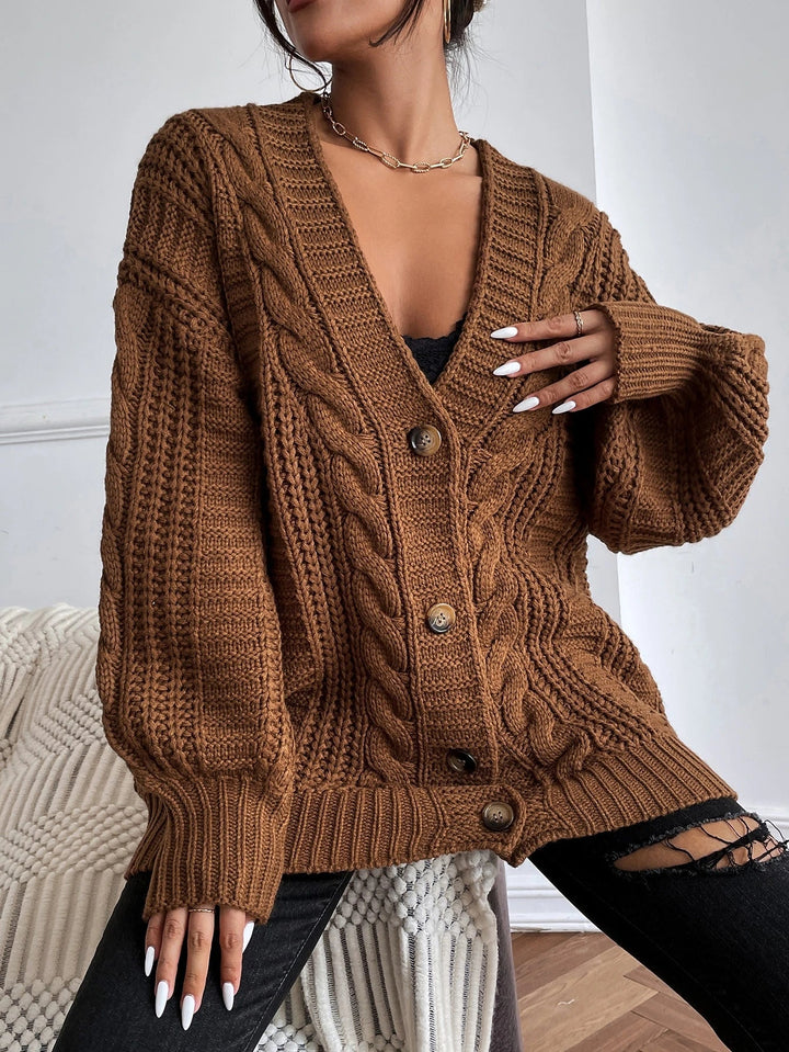 Women's Oversized Black Cardigan - Cozy Cable Knit Layering Sweater for Effortless Style 5