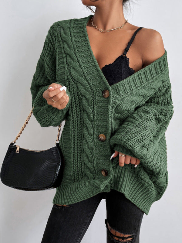 Women's Oversized Black Cardigan - Cozy Cable Knit Layering Sweater for Effortless Style 8