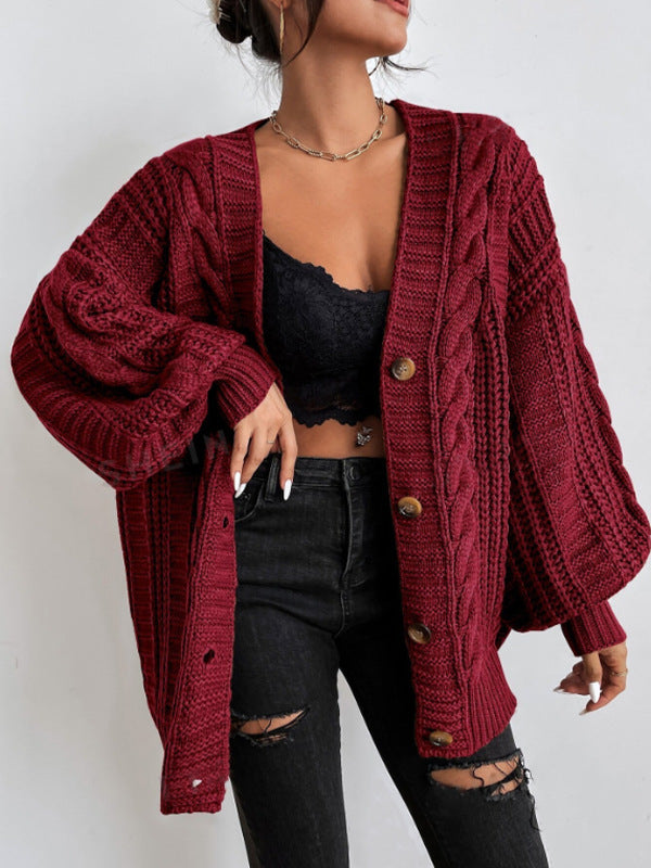 Women's Oversized Black Cardigan - Cozy Cable Knit Layering Sweater for Effortless Style 9