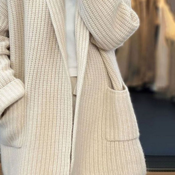 Women's Oversized Black Cardigan with V-Neck and Pockets for Autumn Winter 2