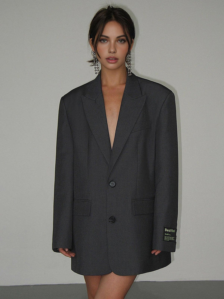 Women's Oversized Blazer Coat - Classic Tailoring for Versatile Styling in Black, White, or Navy 6
