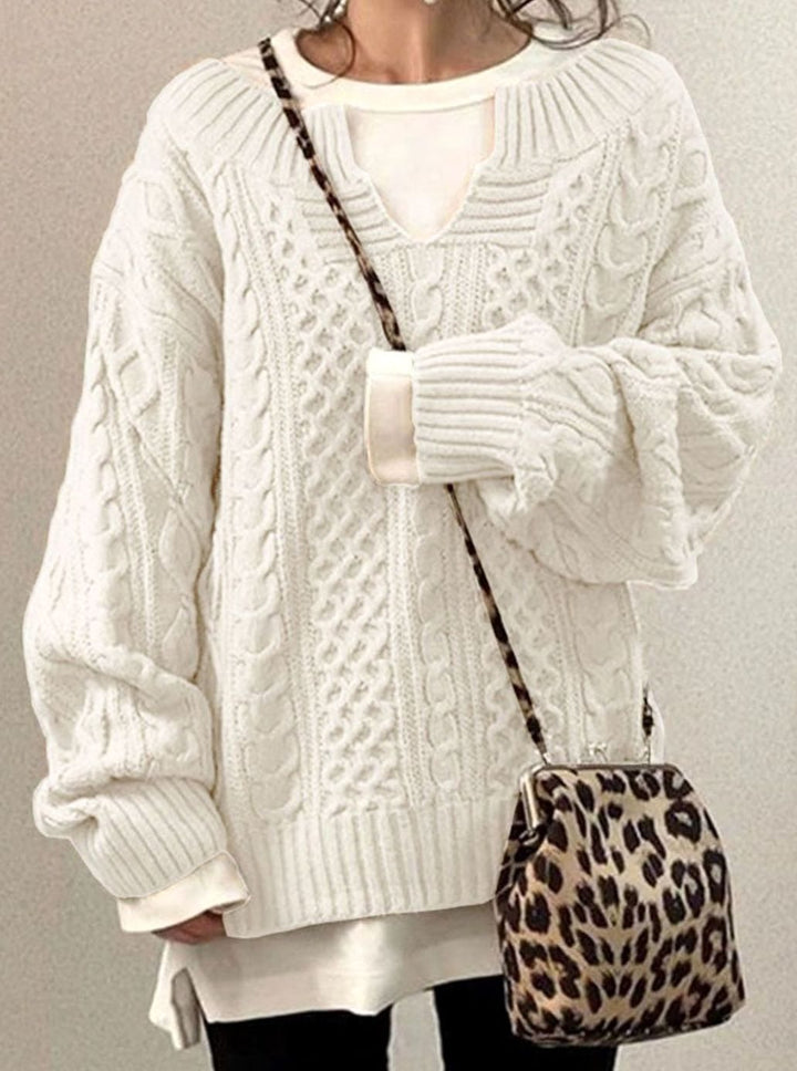 Women's Oversized Sweater V-Neck Cable Knit Long Sleeve Jumper for Winter Casual Style 0