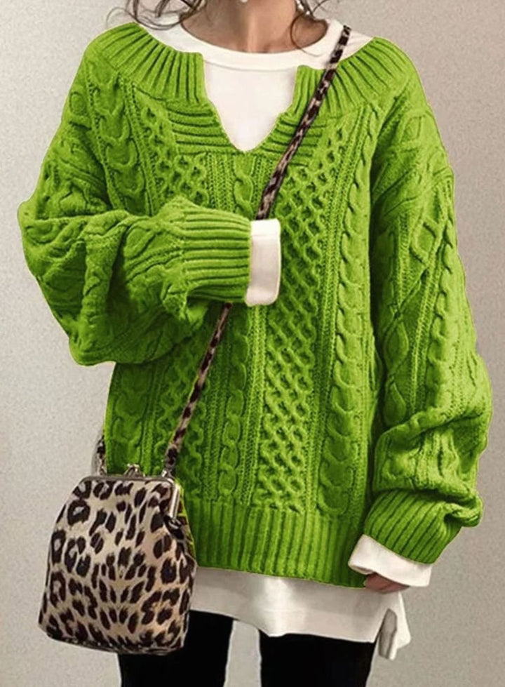 Women's Oversized Sweater V-Neck Cable Knit Long Sleeve Jumper for Winter Casual Style 5