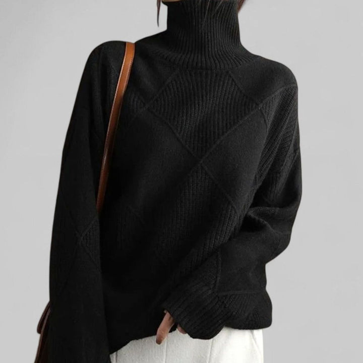 Women's Oversized Sweater, Cozy Turtleneck, Diamond-Knit Design, Long Sleeve, Perfect for Winter Layering 0