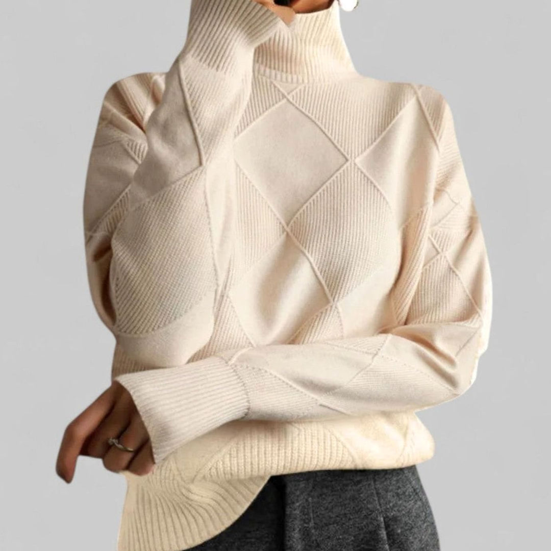Women's Oversized Sweater, Cozy Turtleneck, Diamond-Knit Design, Long Sleeve, Perfect for Winter Layering 2