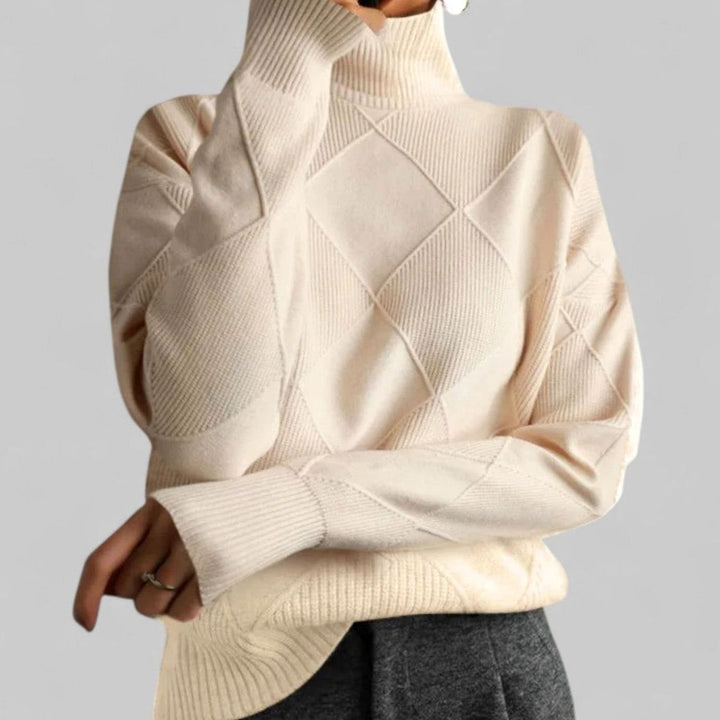 Women's Oversized Sweater, Cozy Turtleneck, Diamond-Knit Design, Long Sleeve, Perfect for Winter Layering 2
