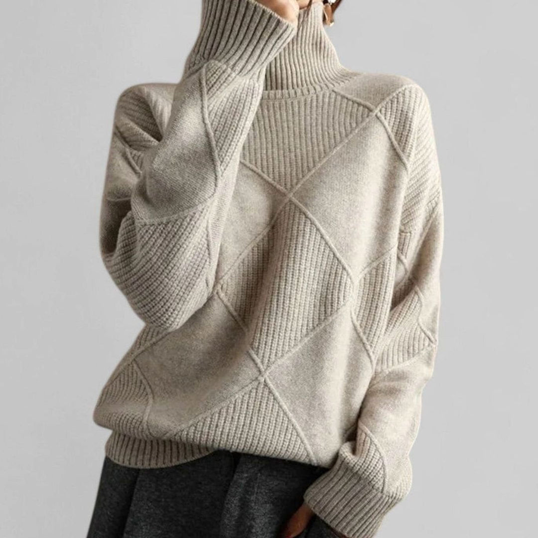 Women's Oversized Sweater, Cozy Turtleneck, Diamond-Knit Design, Long Sleeve, Perfect for Winter Layering 3