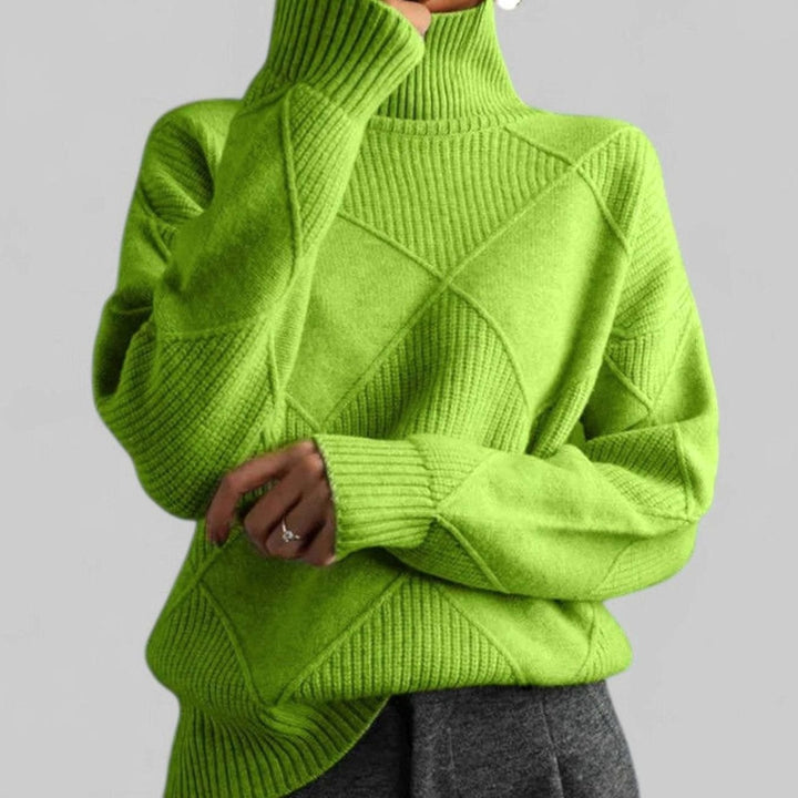 Women's Oversized Sweater, Cozy Turtleneck, Diamond-Knit Design, Long Sleeve, Perfect for Winter Layering 4