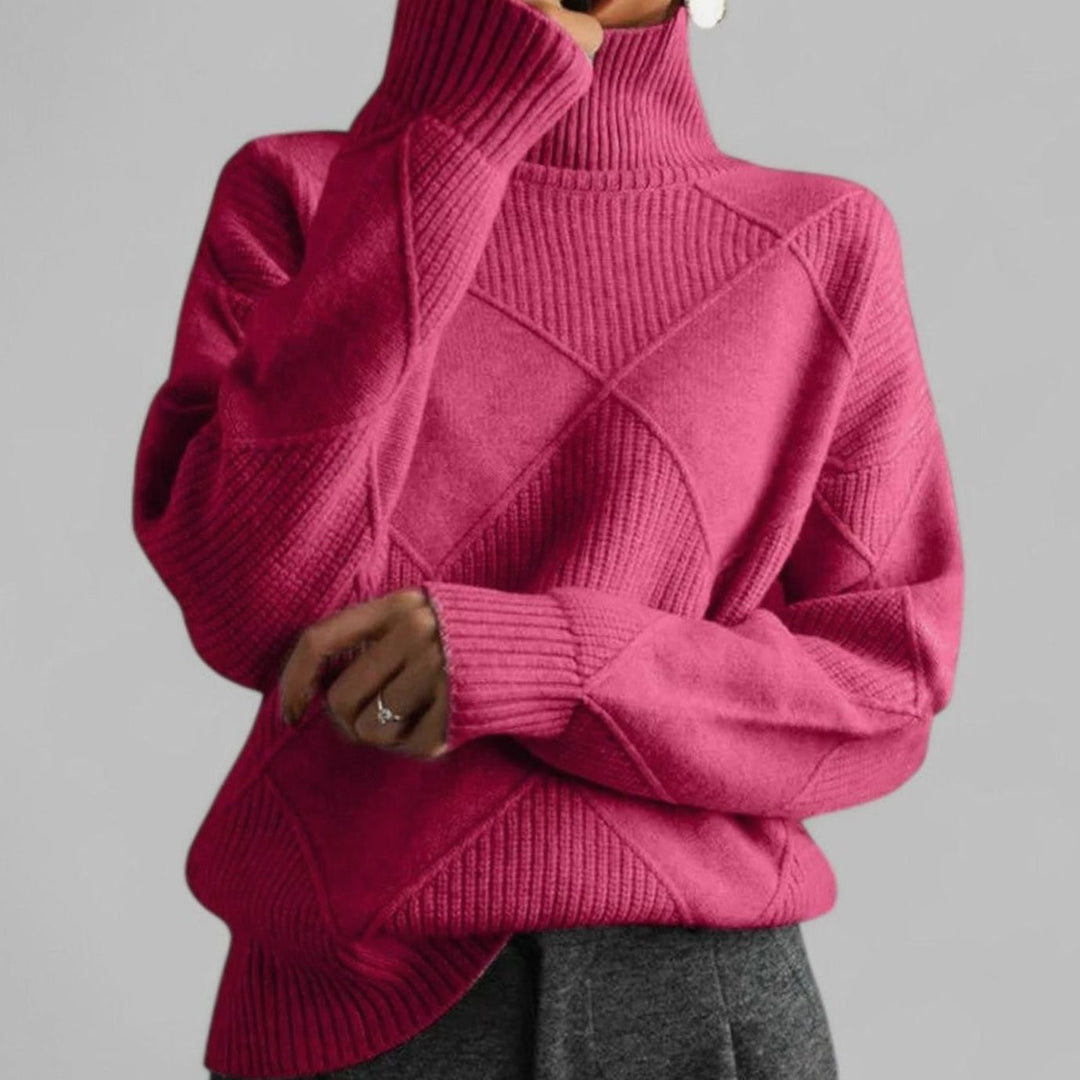 Women's Oversized Sweater, Cozy Turtleneck, Diamond-Knit Design, Long Sleeve, Perfect for Winter Layering 5