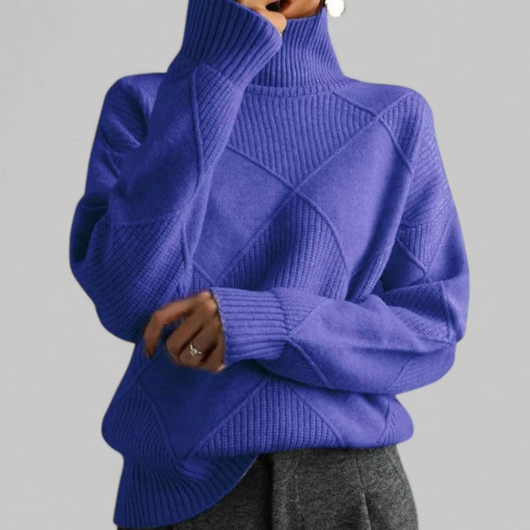 Women's Oversized Sweater, Cozy Turtleneck, Diamond-Knit Design, Long Sleeve, Perfect for Winter Layering 6