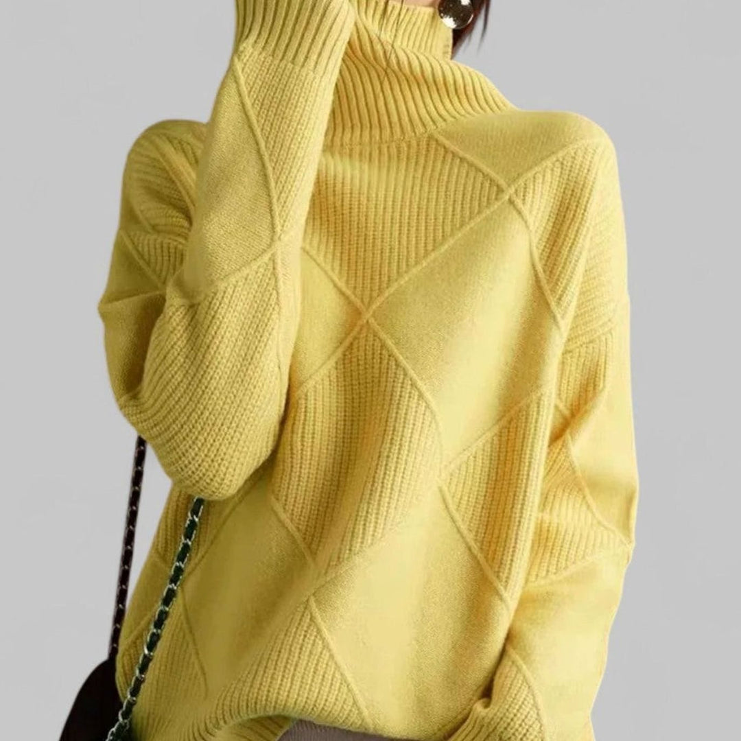 Women's Oversized Sweater, Cozy Turtleneck, Diamond-Knit Design, Long Sleeve, Perfect for Winter Layering 7