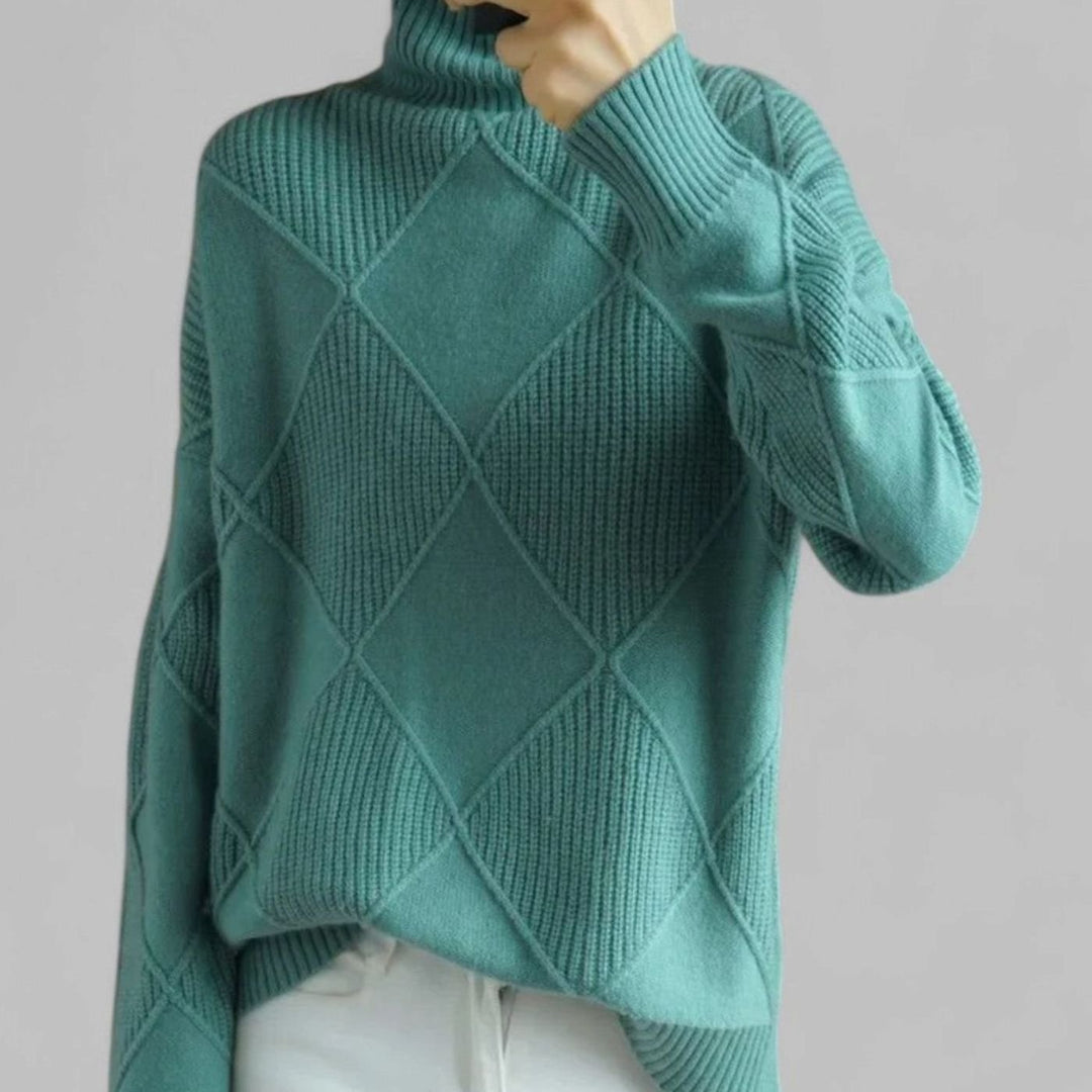 Women's Oversized Sweater, Cozy Turtleneck, Diamond-Knit Design, Long Sleeve, Perfect for Winter Layering 9