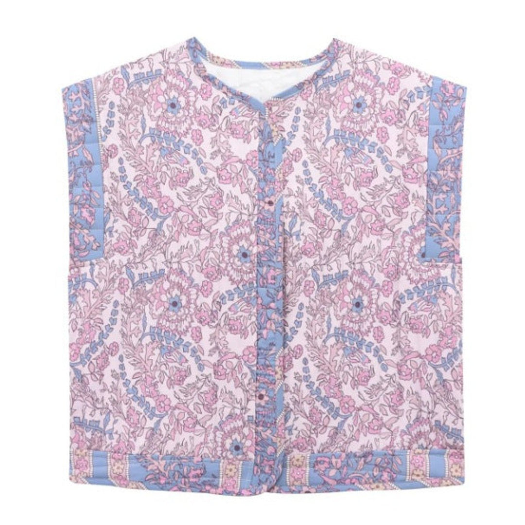 Women's Quilted Floral Vest with Side Pockets for Transitional Seasons 2