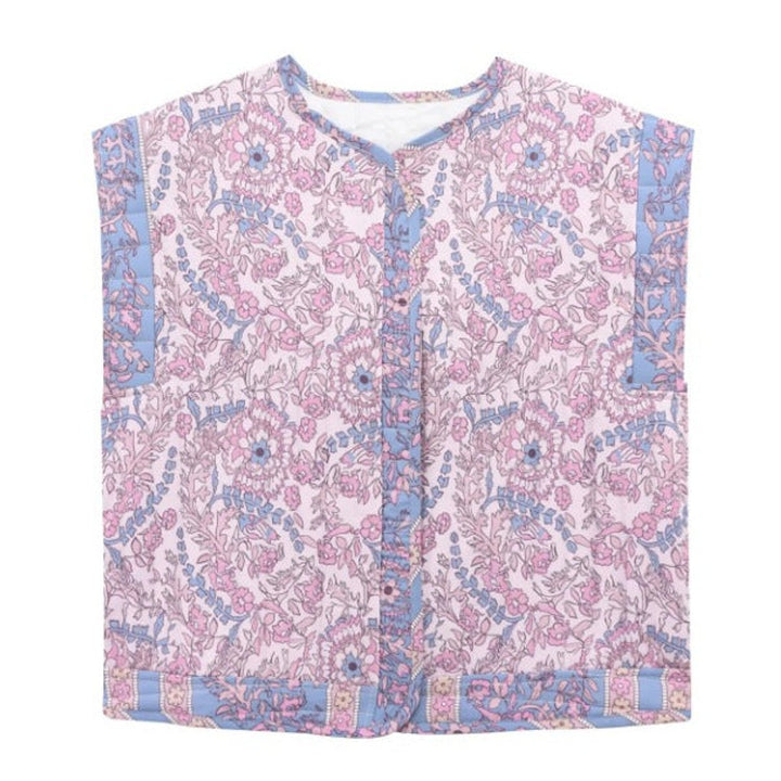 Women's Quilted Floral Vest with Side Pockets for Transitional Seasons 2
