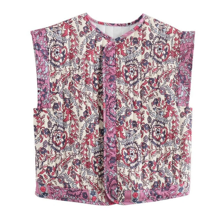 Women's Quilted Floral Vest with Side Pockets for Transitional Seasons 3