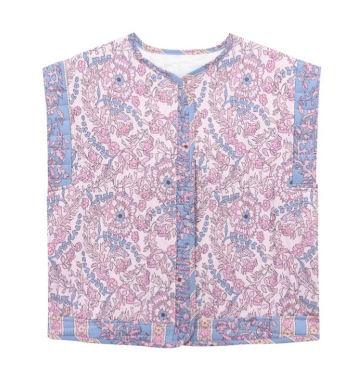 Women's Quilted Floral Vest with Side Pockets for Transitional Seasons 4