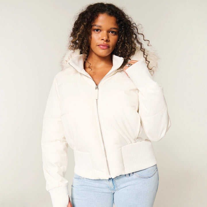 Women's Quilted Winter Jacket with Removable Hood and Ribbed Cuffs 0