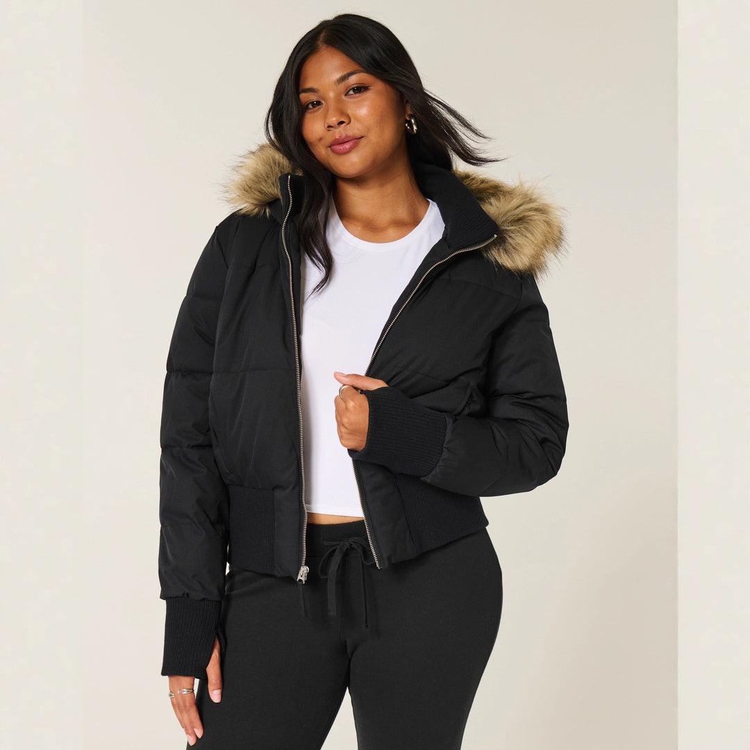 Women's Quilted Winter Jacket with Removable Hood and Ribbed Cuffs 2