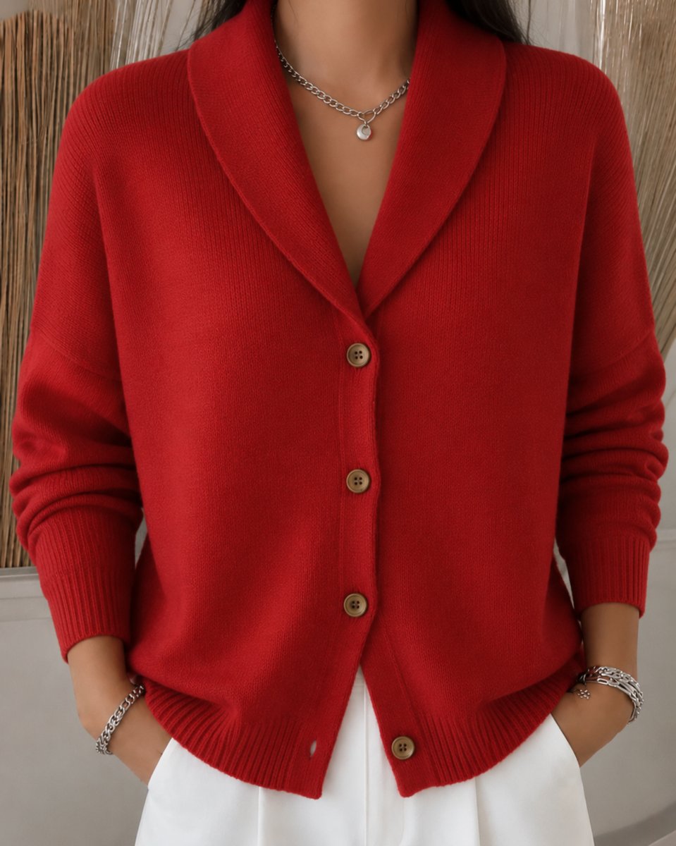 Women's Relaxed Fit Cardigan with Shirt Collar and Button Placket 2