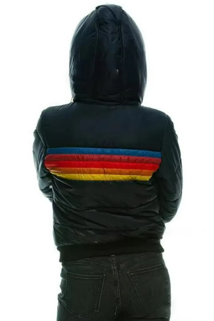 Women's Retro Striped Puffer Jacket Lightweight Insulated Outerwear 3