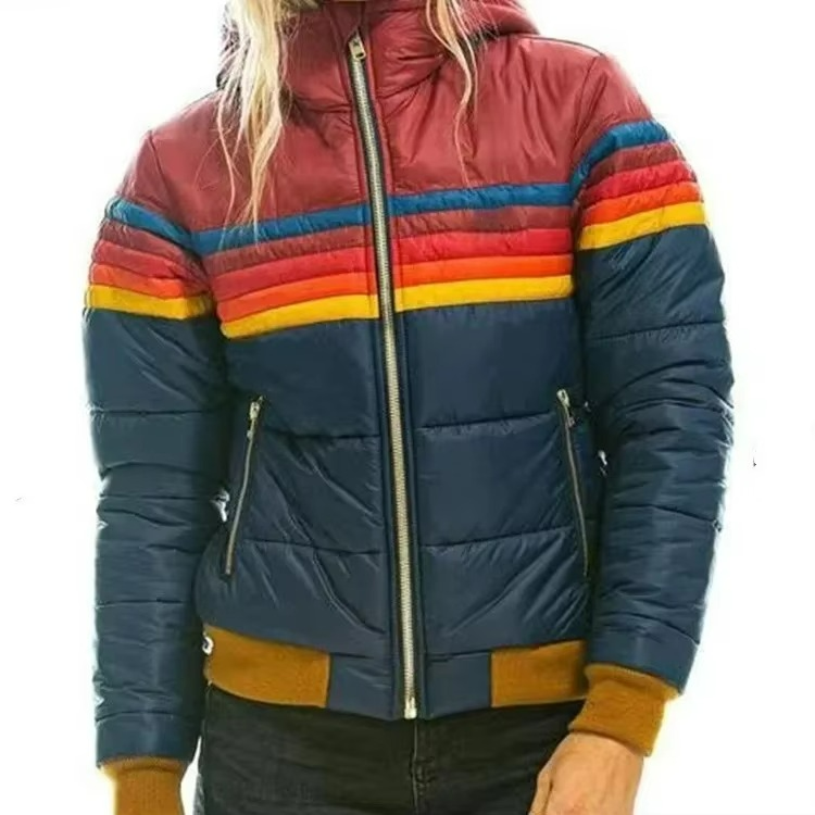 Women's Retro Striped Puffer Jacket Lightweight Insulated Outerwear 7