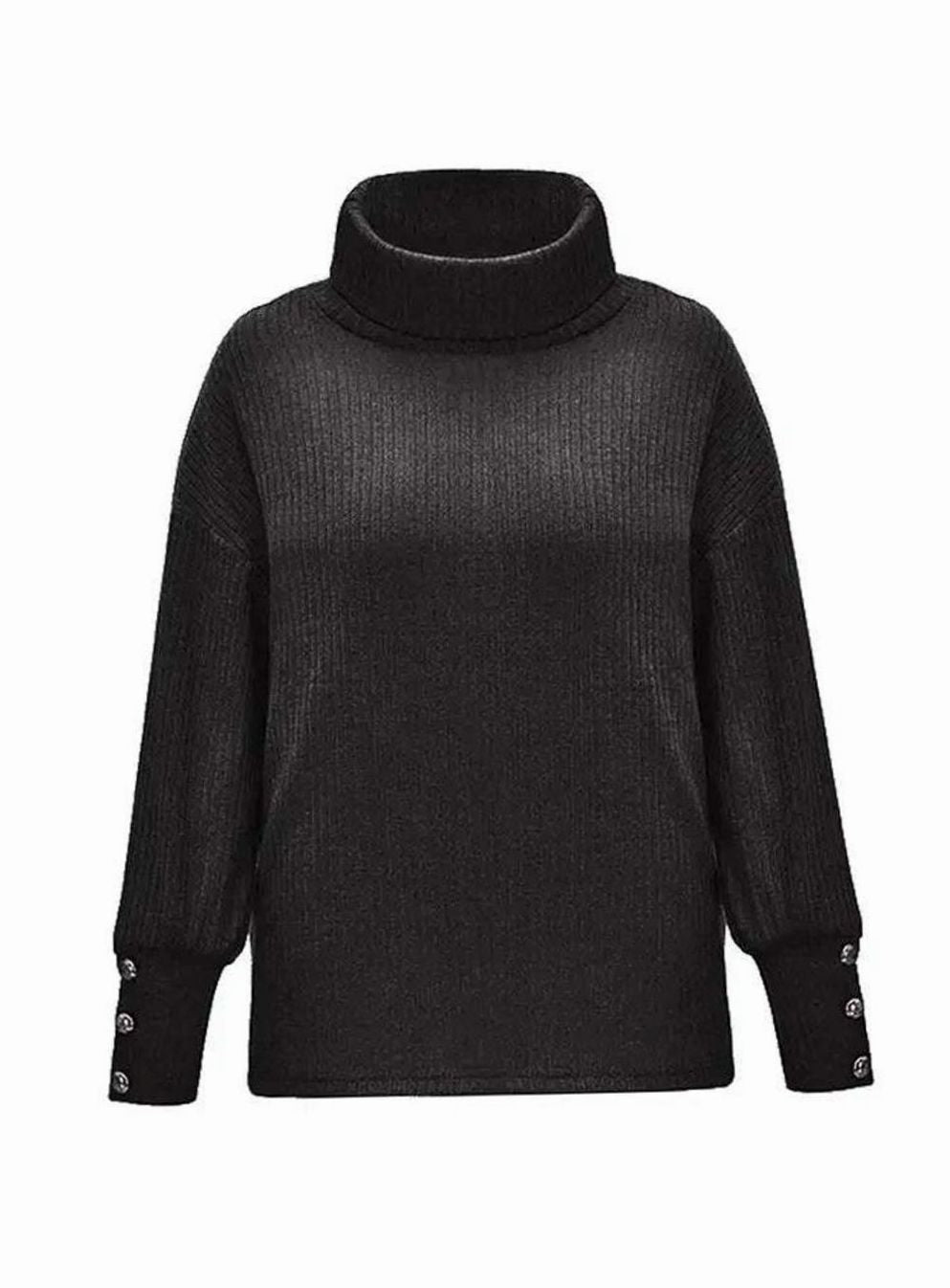 Women's Ribbed Cowl Neck Sweater with Button Cuff Detail - Cozy Knit Jumper for Versatile Winter Style 5