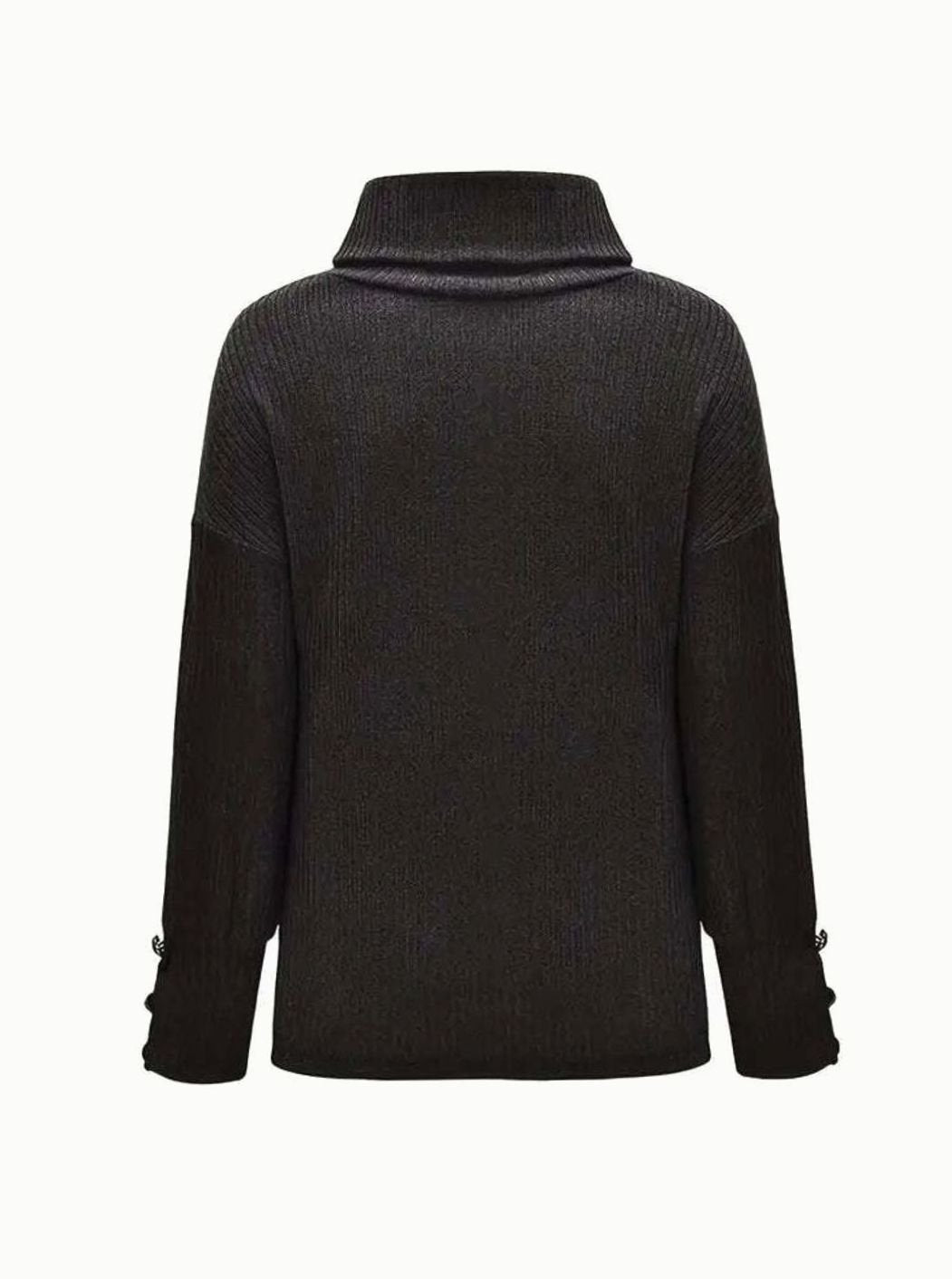 Women's Ribbed Cowl Neck Sweater with Button Cuff Detail - Cozy Knit Jumper for Versatile Winter Style 6