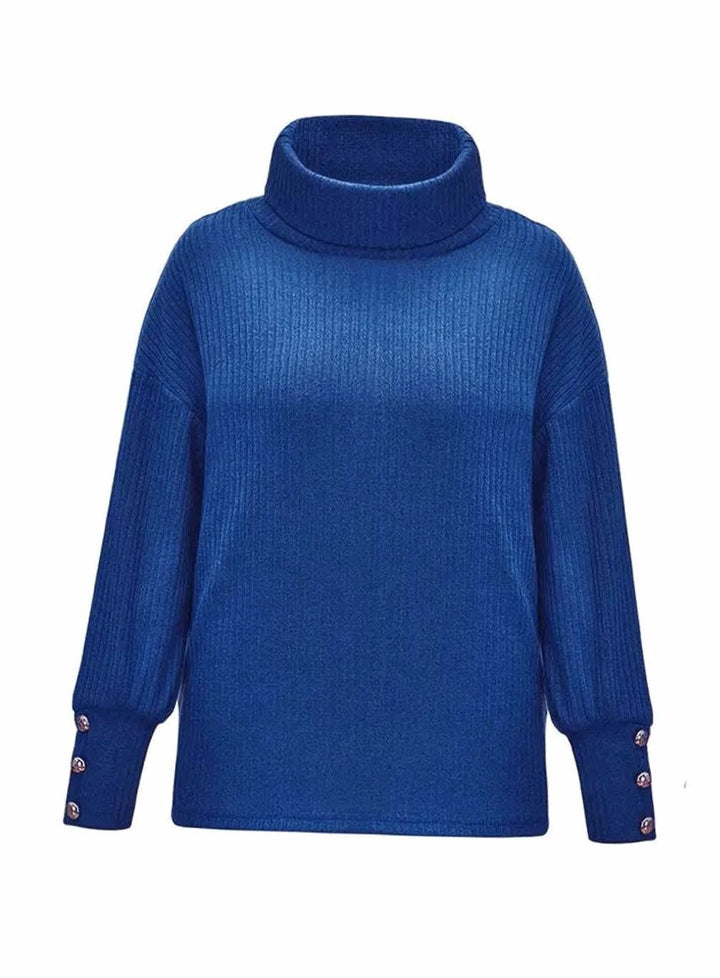 Women's Ribbed Cowl Neck Sweater with Button Cuff Detail - Cozy Knit Jumper for Versatile Winter Style 7