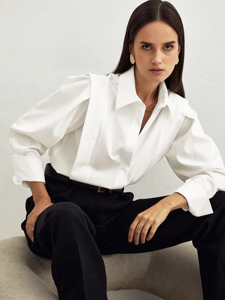 Women's Shirt with Classic Collar and Structured Silhouette - Elegant Button Down for Office and Casual Wear 0