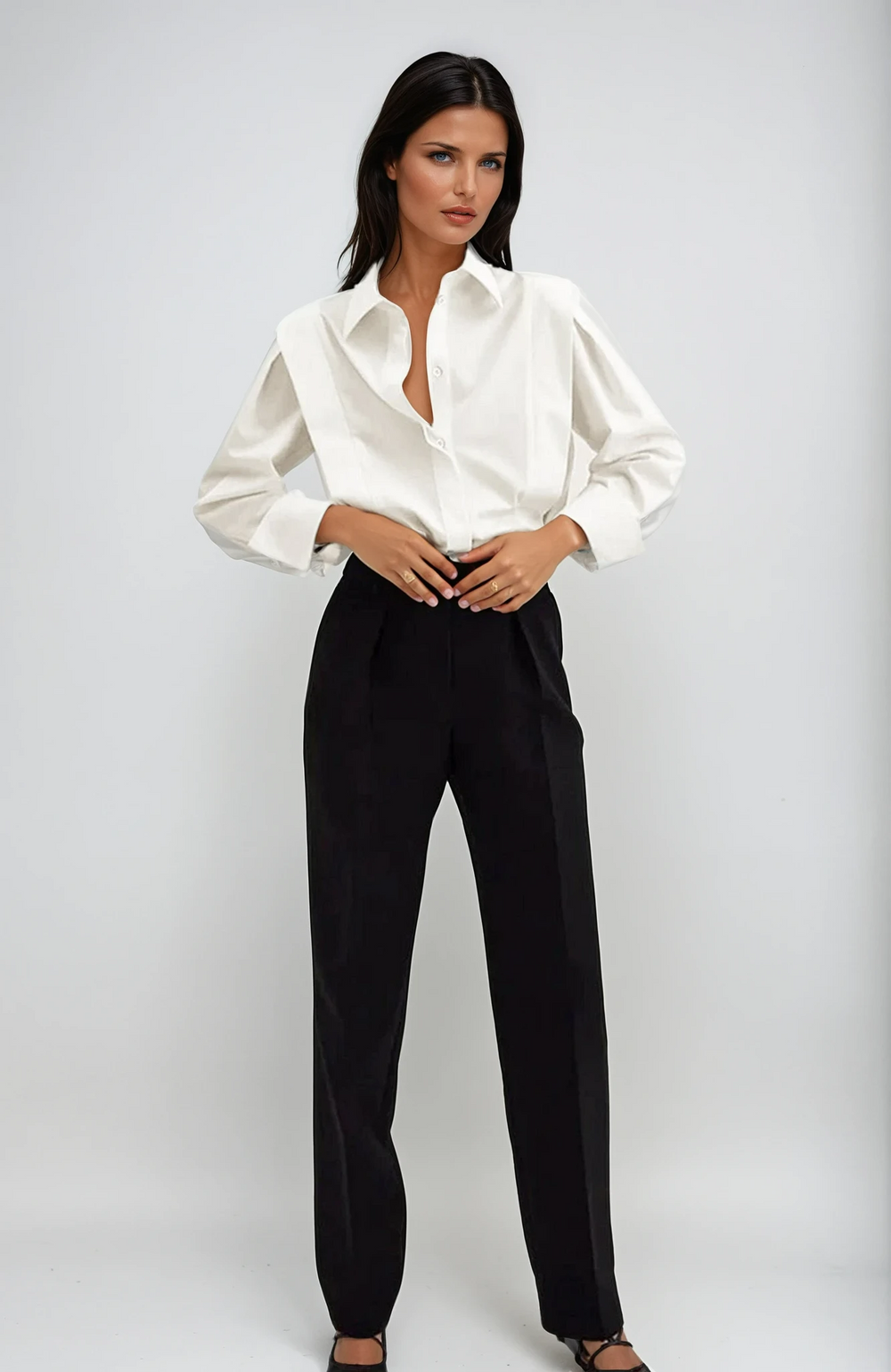 Women's Shirt with Classic Collar and Structured Silhouette - Elegant Button Down for Office and Casual Wear 1