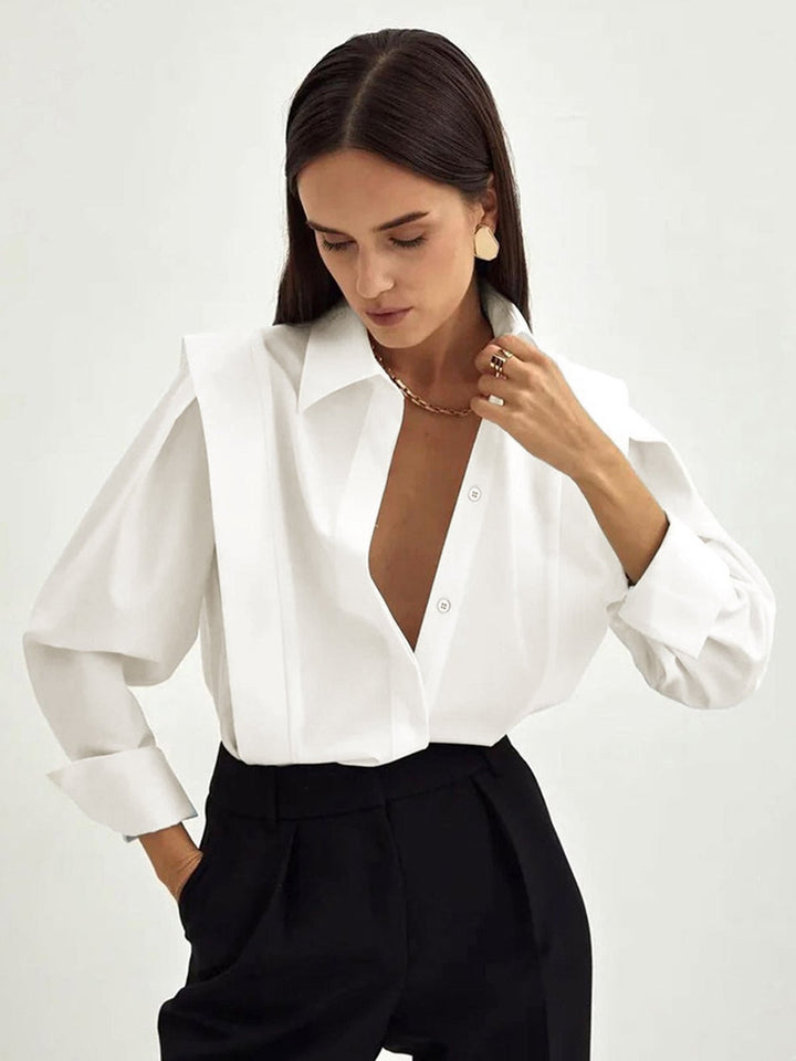 Women's Shirt with Classic Collar and Structured Silhouette - Elegant Button Down for Office and Casual Wear 2