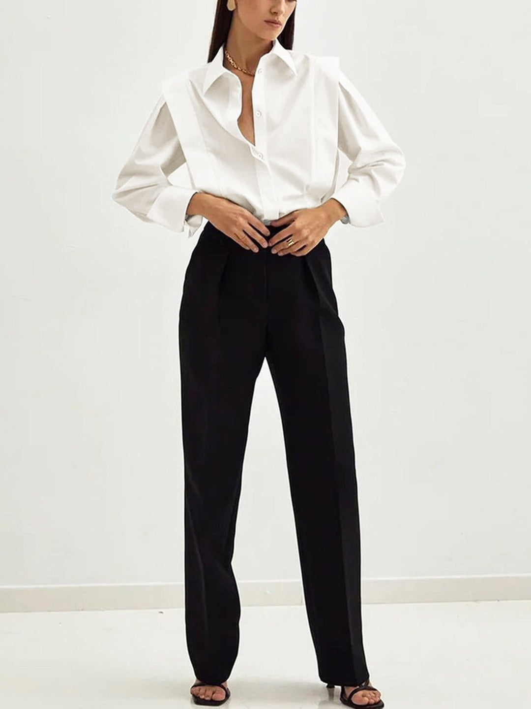 Women's Shirt with Classic Collar and Structured Silhouette - Elegant Button Down for Office and Casual Wear 4
