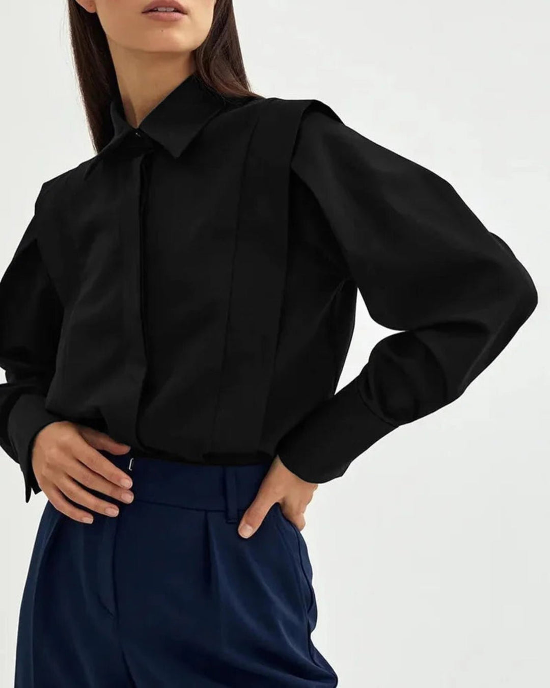 Women's Shirt with Classic Collar and Structured Silhouette - Elegant Button Down for Office and Casual Wear 7