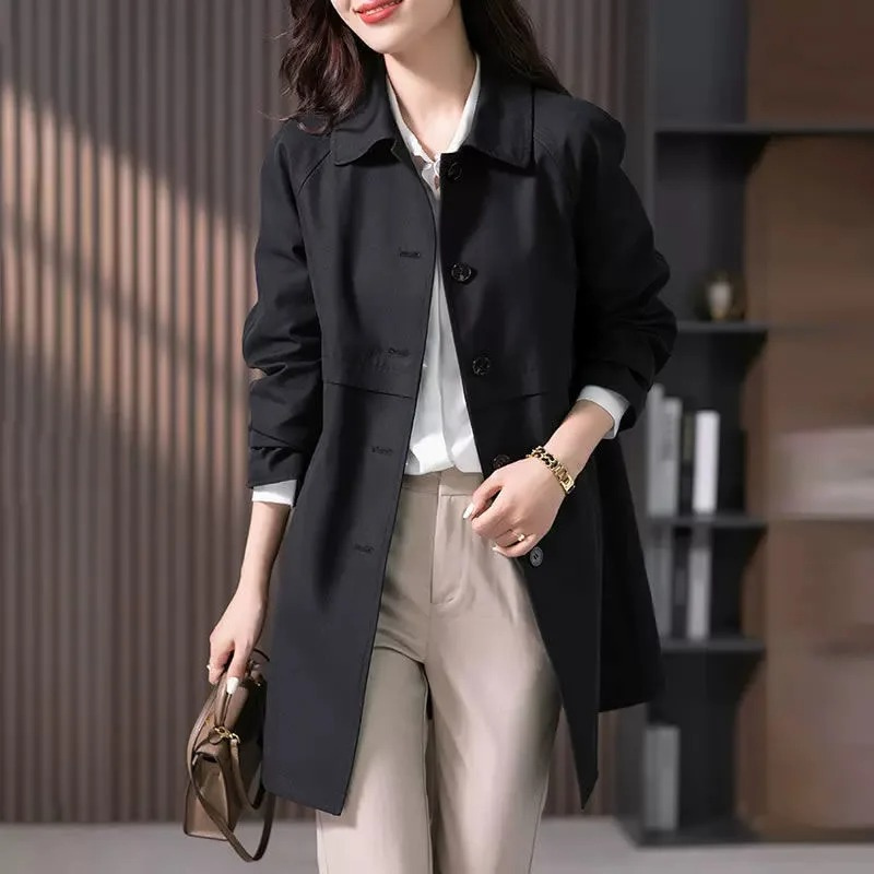 Women's Short Trench Coat Button Up Lightweight Outerwear 4