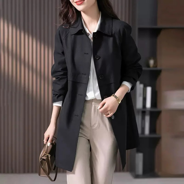 Women's Short Trench Coat Button Up Lightweight Outerwear 4