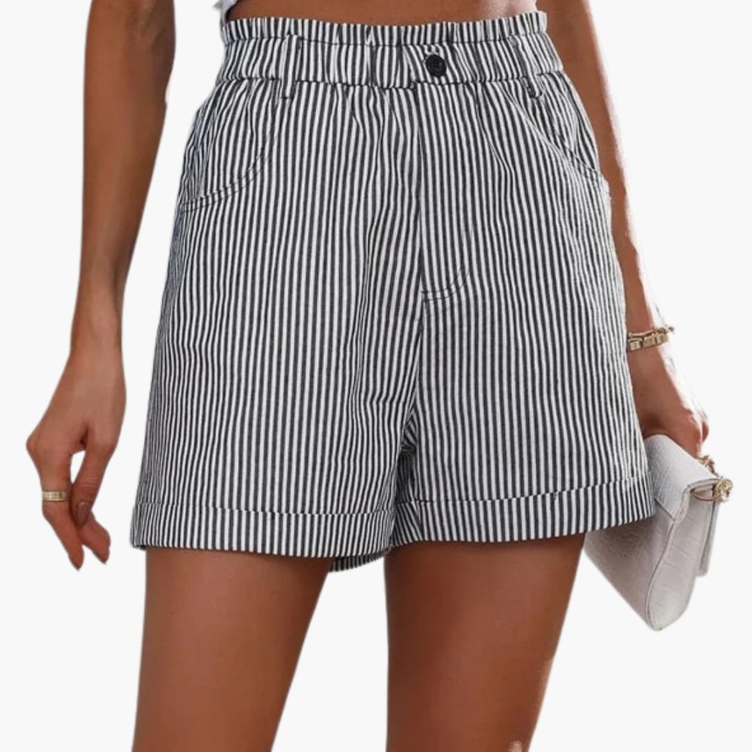 Women's Striped Casual Shorts with Elastic Waist and Pockets for Summer Outings 0